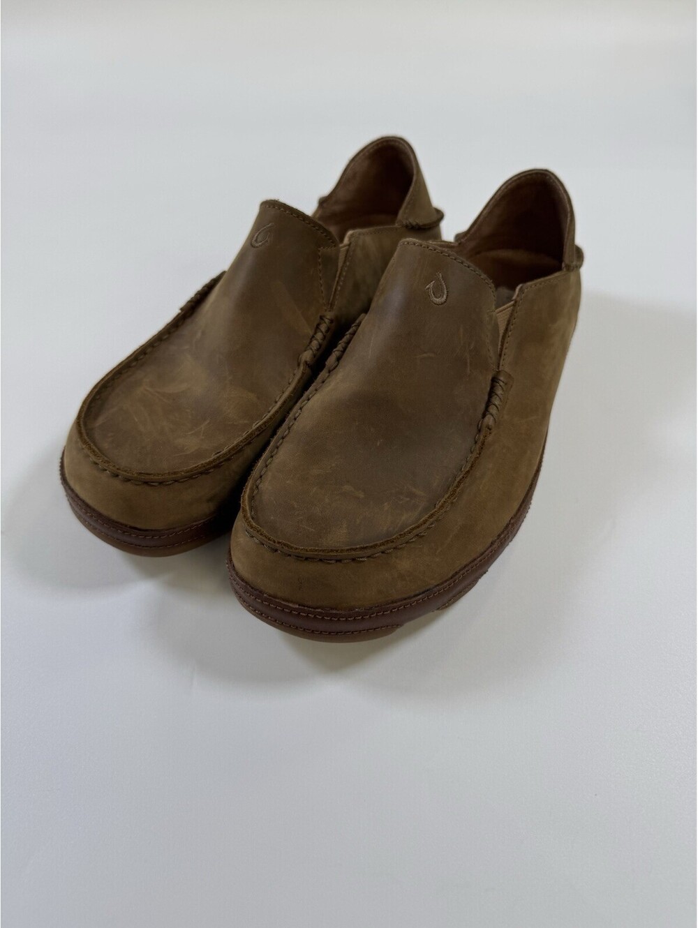 Olukai Moloa Mens Size 11.5 Brown Leather Moc Toe Slip On Casual Loafers Shoes